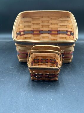 American Traditions Handwoven Natural Wood and Multicolor Accent Baskets mini